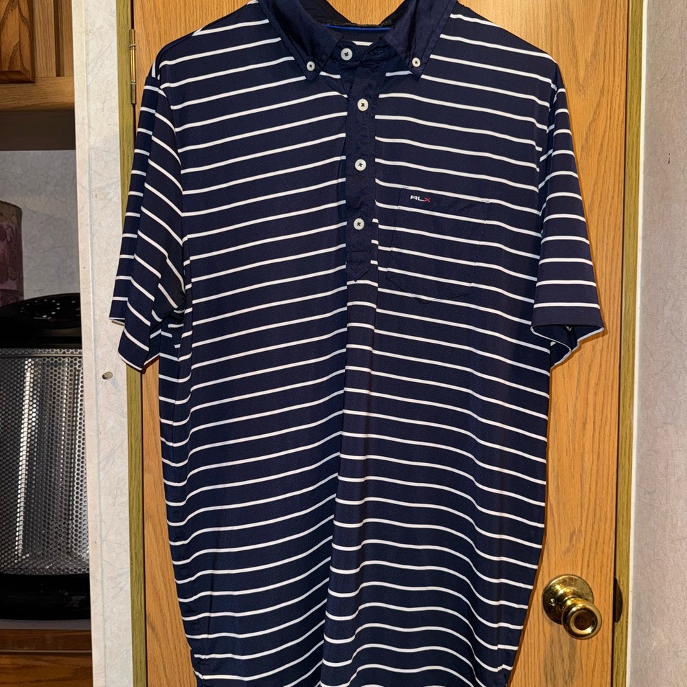 RLX Ralph Lauren Men's Navy Striped Polo Shirt - L